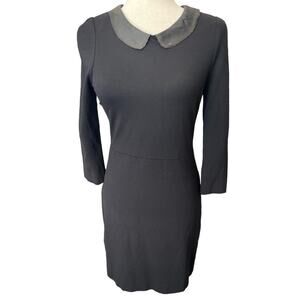 SALE! Vintage Sandro Black Knit Dress Leather Collar Size 1